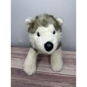 Build A Bear BAB Blue Eyed Siberian Husky Grey White Plush BARKS Red Collar 18"‎
